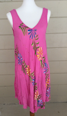 Raya Sun Summer Tank Dress Pink Shift Beach Cover Up Size Small Painted Floral $20.00