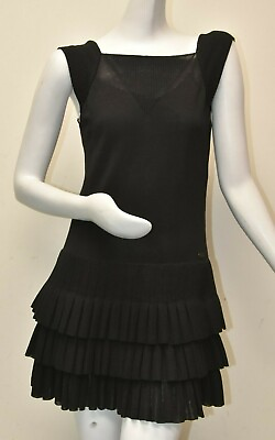 $3700 NEW Chanel Mini Black Little Dress LINEN SILK Pleated Tiered Skirt 40 $1999.99