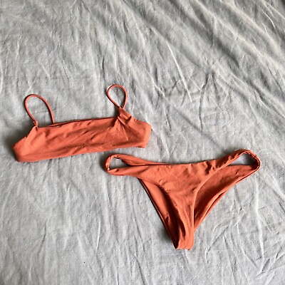 #ad Ark Swimwear Minimal Crop Cheeky Brazilian Bikini Bottoms Orange Sz S $59.49