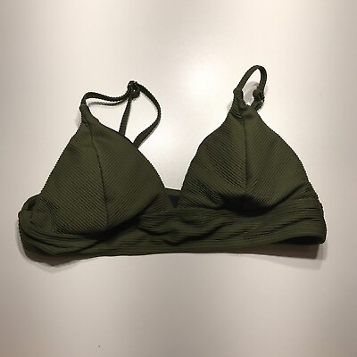 #ad Green Ribbed Triangle Bikini Top Padded Cups Adjustable Strap Size Est. M L** $12.99