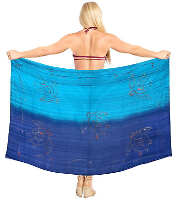 #ad LA LEELA Women#x27;s Sarong Skirt For The Beach Cover Ups Wrap 78quot;x42quot; Blue X916 $20.24