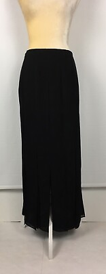 Vintage Womens Size 10 Sexy Solid Black Maxi Skirt Multiple Slits Rockabilly $25.00