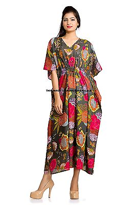 Hippy Boho Maxi New Long Kaftan Free Size Women Top Floral Tropicana Print Gown $14.89