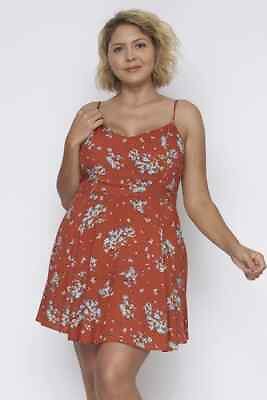 #ad #ad Plus Size Brick Red Floral Mini Dress Sundress 2XL Spaghetti Strap Summer Travel $24.95