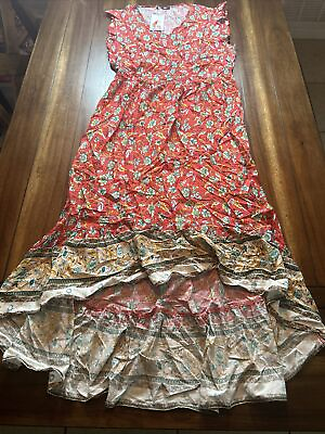 #ad PRETTYGARDEN Long Maxi Dress Summer Floral V Neck Size XL Red $34.99