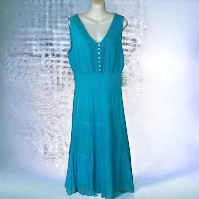 #ad Mlle Gabrielle Blue Sleeveless Elastic Waist Maxi Peasant Dress Summer Spring 1X $22.49