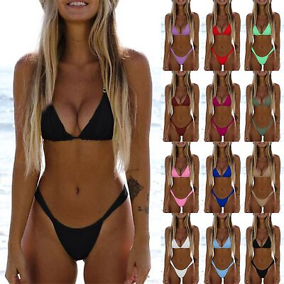 #ad High Two Up Bikini Piece Up For Women Lace up Solid Sexy Bikini Set Swimsuit $12.99