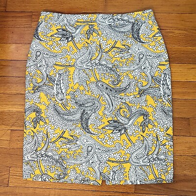 #ad J. Crew Womens Yellow Paisley Midi Pencil Skirt Size 2 $25.00