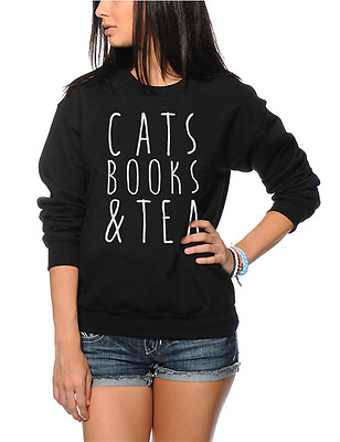 Cats Books and Tea Cute Tumblr Hipster Youth amp; Womens Sweatshirt GBP 14.99