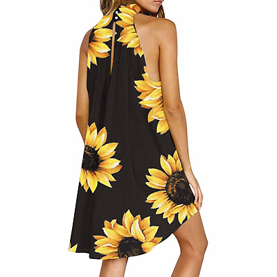 New Women Summer Dresses For Halter Neck Sundress Flowy Sleeveless Knee Length $21.87