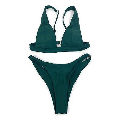 Jeniulet Womens Size S 2PC High Cut Cheeky Bikini Set Padded Adjustable Green $4.99