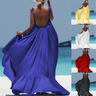 #ad Women Bohemian Sleeveless Backless Long Dress Evening Party Beach Sundress $30.45