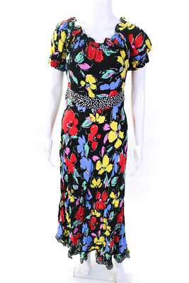 #ad Rixo For Target Womens Off Shoulder Floral Printed Maxi Dress Black Multi Size 8 $42.69