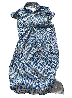#ad Maxi Size S Boho Dress Button Length 54” Poly Slit Light Blue And White #1001 $15.00