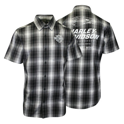 #ad Harley Davidson Men#x27;s Shirt Black Plaid Screamin#x27; Eagle S S Shirt S57 $37.60