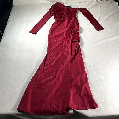 #ad Fashion Nova Maxi Dress Large Red Pretty Hurts Slinky Pencil Slit Sexy DT1159 $17.99