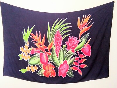#ad Sarong Navy Floral Hand Painted Balil Pareo Dress Skirt Beach Cover Up Wrap $24.49