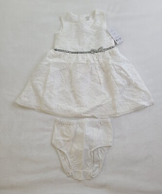 #ad Carter#x27;s Baby Girls White Floral Lace Dress amp; Diaper 2 Piece Set Size: 18M $8.99