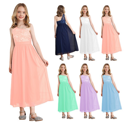 #ad Kids Girls Maxi Dress Chiffon Party Gowns Stage Performance Fancy Dress Lace $12.87