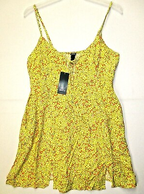 Wild Fable Yellow Floral Spaghetti Strap Sun Dress Womens Size Large $6.99