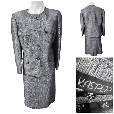 #ad Kasper skirt suit 14p gunmetal silver metallic knee length office career $26.40