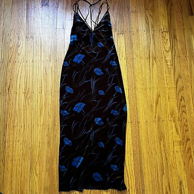 Ecote Dress Urban Outfitters Velvet Maxi Size Medium Brown Blue Floral $32.99