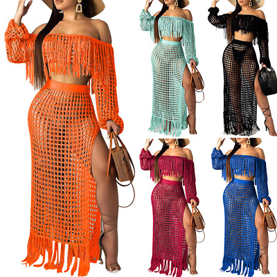 Women Summer Crochet Cover Up Dress Long Hollow Out See Through Beach Dress $22.62