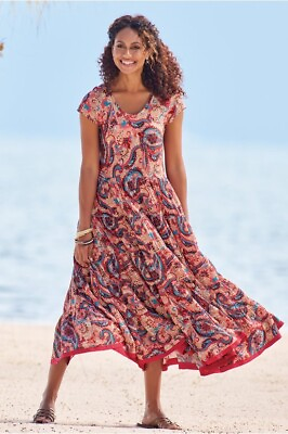 Soft Surroundings Dress Women 3X Plus Maxi Paisley Short Sleeve Tiered Fit Flare $80.07