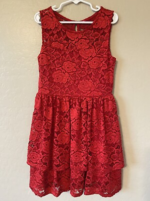 #ad Girl Dress Lace Round Neck Sleeveless Size 5 6 Two Layers $11.00