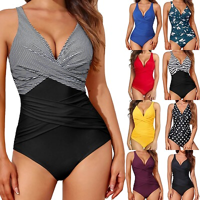#ad #ad Women#x27;s Tummy Control Swimsuits Slimming V Neck Backless Swimwear Bathing Suits $27.98