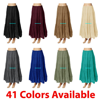#ad 100% Cotton 6 Yard 5 Tiered Maxi Gypsy Skirt Summer Long Mopping High Waisted $30.99