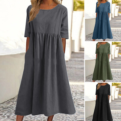 #ad #ad Womens Casual Loose Vintage Kaftan Short Sleeve Sundress Long Maxi Shirt Dress $20.79