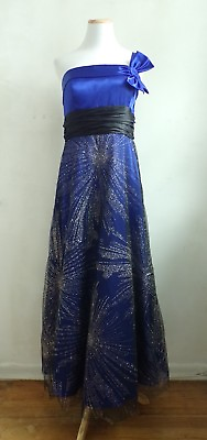 BLONDIE NITES Women#x27;s Junior Dress Formal Prom Blue Silver One Shoulder Gown 9 $69.12