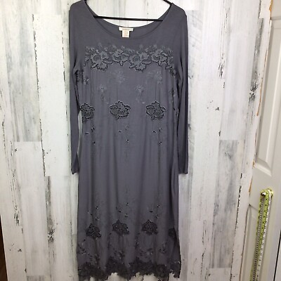 Sundance elegant boho rayon soft embroidered Lace cutout gray Maxi Dress Sz P4 $42.00