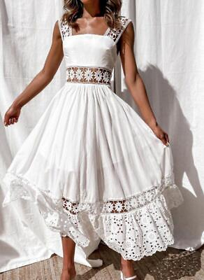 #ad #ad Women Ladies Boho Lace Maxi Dress Summer Casual Holiday Beach Long Sundress US * $25.49