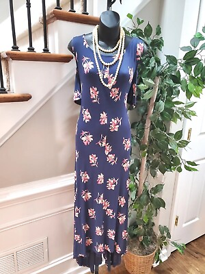 Lane Bryant Women#x27;s Blue Floral Rayon Round Neck Short Sleeve Long Maxi Dress 18 $29.00
