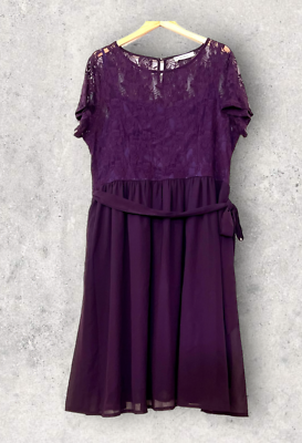 Nemidor Dress See Thru Purple Belt Short Sleeve Floral Cocktail Size 20 $22.00