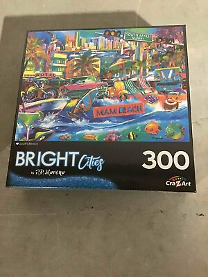 #ad South Beach Miami Florida 300 Piece Puzzle Bright Cities Surfer Ocean FL SEALED $19.99