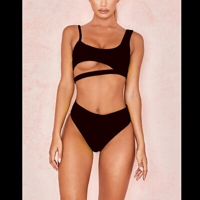 Asymmetrical cutout cheeky bikini set black $14.69