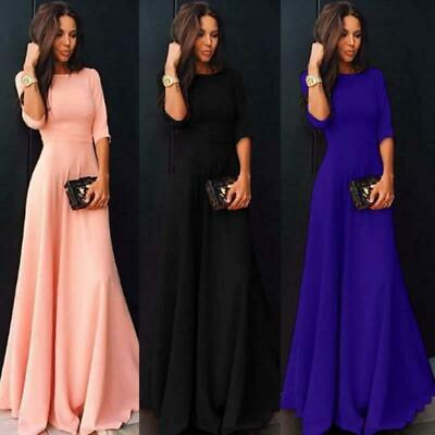 #ad Lady Full Length Maxi Dress Long Sleeve Evening Party Summer Beach Sundress T167 $12.54