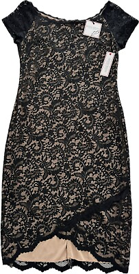 #ad NWT Bisou Bisou Women’s Cocktail Dress Black Lace Cap Sleeve Midi Fitted Size 10 $40.00
