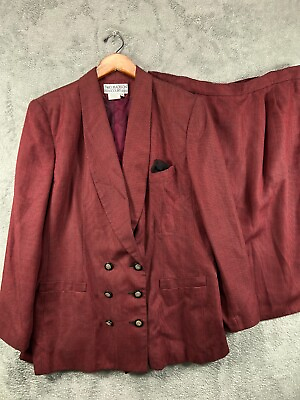 #ad Vintage TWO MADISON COURT Skirt Suit Set Double Breast Womens 18 Red Houndstooth $31.90