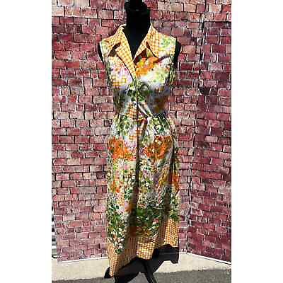 #ad Vtg 70s Sears At Home Wear Bright Floral Art Maxi Sundress Cottagecore size 12 $59.67