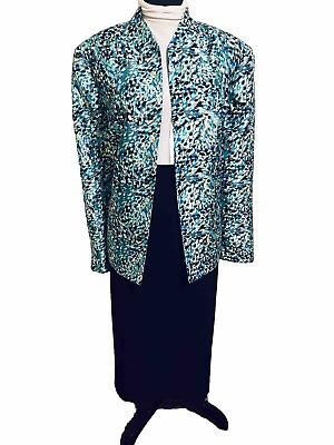 #ad Kasper Skirt Suit Plus Size Teal 20W Blazer amp; Black Skirt 18 Separates Bust 52” $39.88