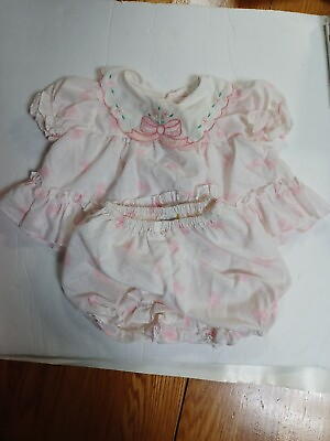 #ad Vintage Summer Dress Baby Girl 12 Mo. Pink with Pink Bows W Diaper Cover Lined $18.36