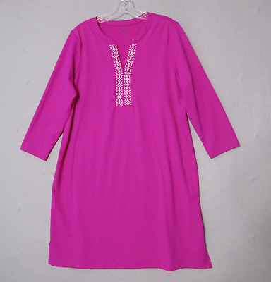 #ad Lands End Dress Women Large Pink Rash Guard Beach Vacation Embroidered Cover Up $24.99