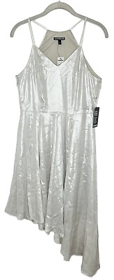 #ad Express Women’s Silver Metallic Asymmetrical Hem Party Dress Size 6 New $39.99