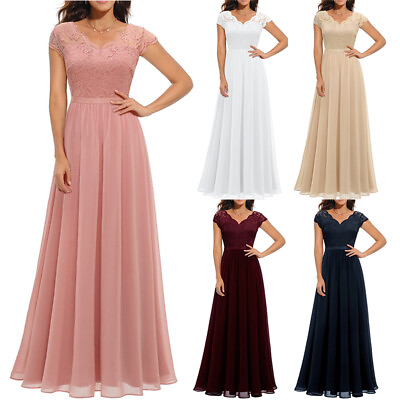 #ad Women Maxi V Neck Formal Dress Bridesmaid Lace Chiffon Long Wedding Party Gown * $8.48