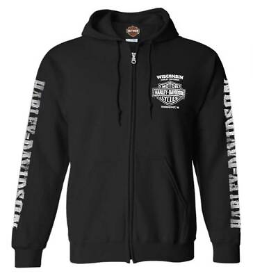 Harley Davidson Men#x27;s Lightning Crest Full Zippered Hooded Sweatshirt Black $58.95