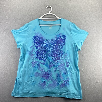 JMS Just My Size Short Sleeve T Shirt Top Plus 3X Blue Butterfly $18.95